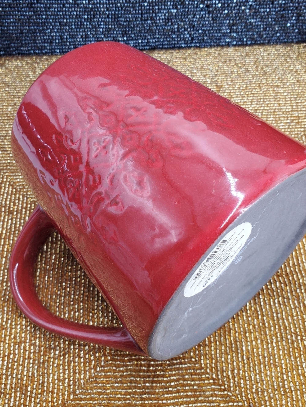 Hearth & Hand Magnolia Dark Red Etched Lace Pattern Stoneware Mug 16 oz (C39)